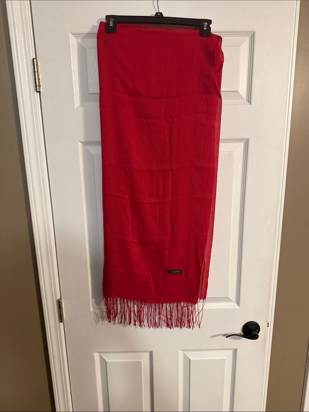 Vibrant Red Fringed Scarf